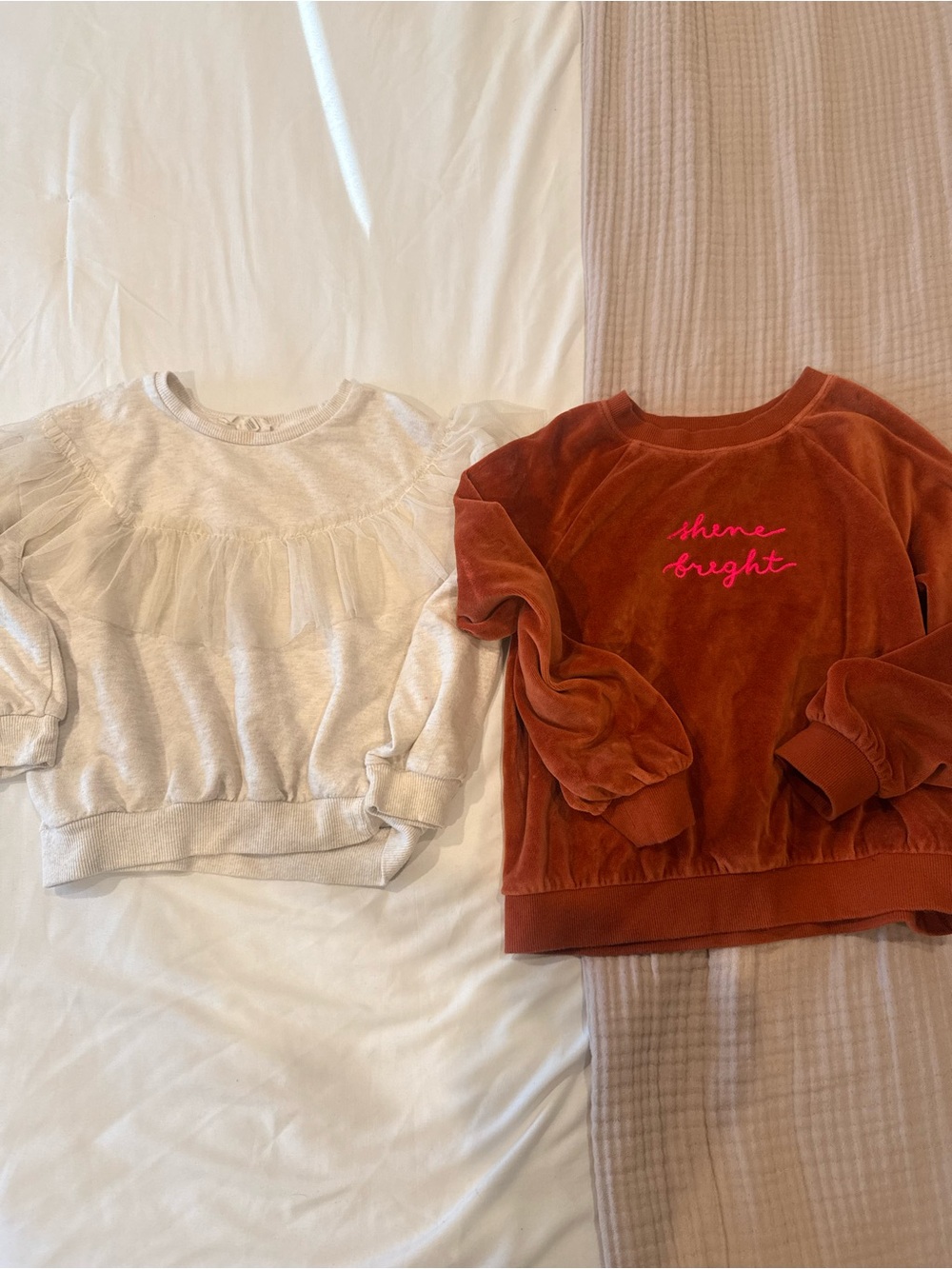 Jessica Simpson Rust Orange Velvet Kids Sweatshirt with Pink Embroidery